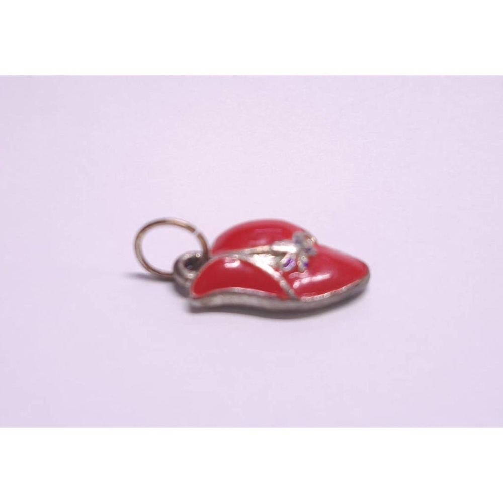 Vintage Red Hat Ladies Charm Pendant Red Vintage Enamel Silver Tone Hat Society